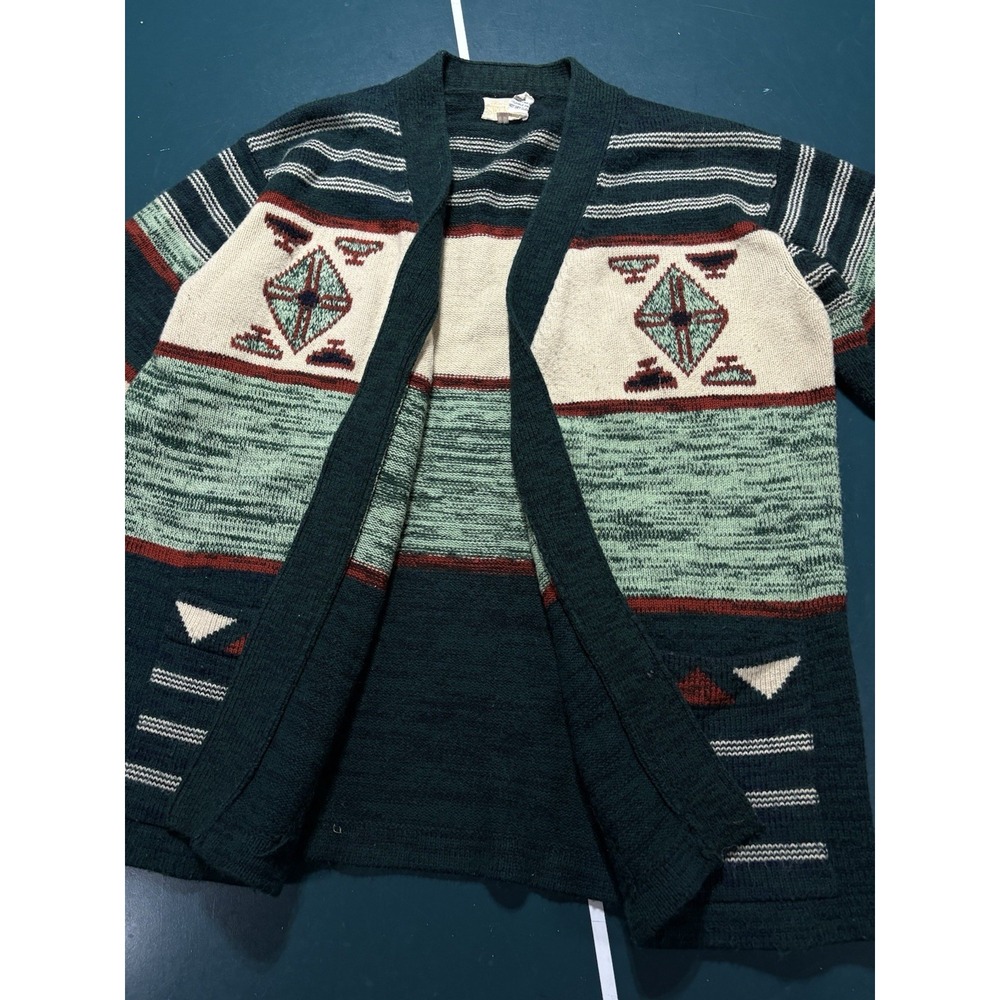 Vintage Southwest Aztec Cardigan Sweater Women's XL 70s Tribal Boho Open Front - Picture 9 of 15